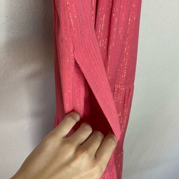 A.L.C. Elara Lurex Silk Maxi Coral Pink Dress Halter Tiered Size 2 - Picture 7 of 8